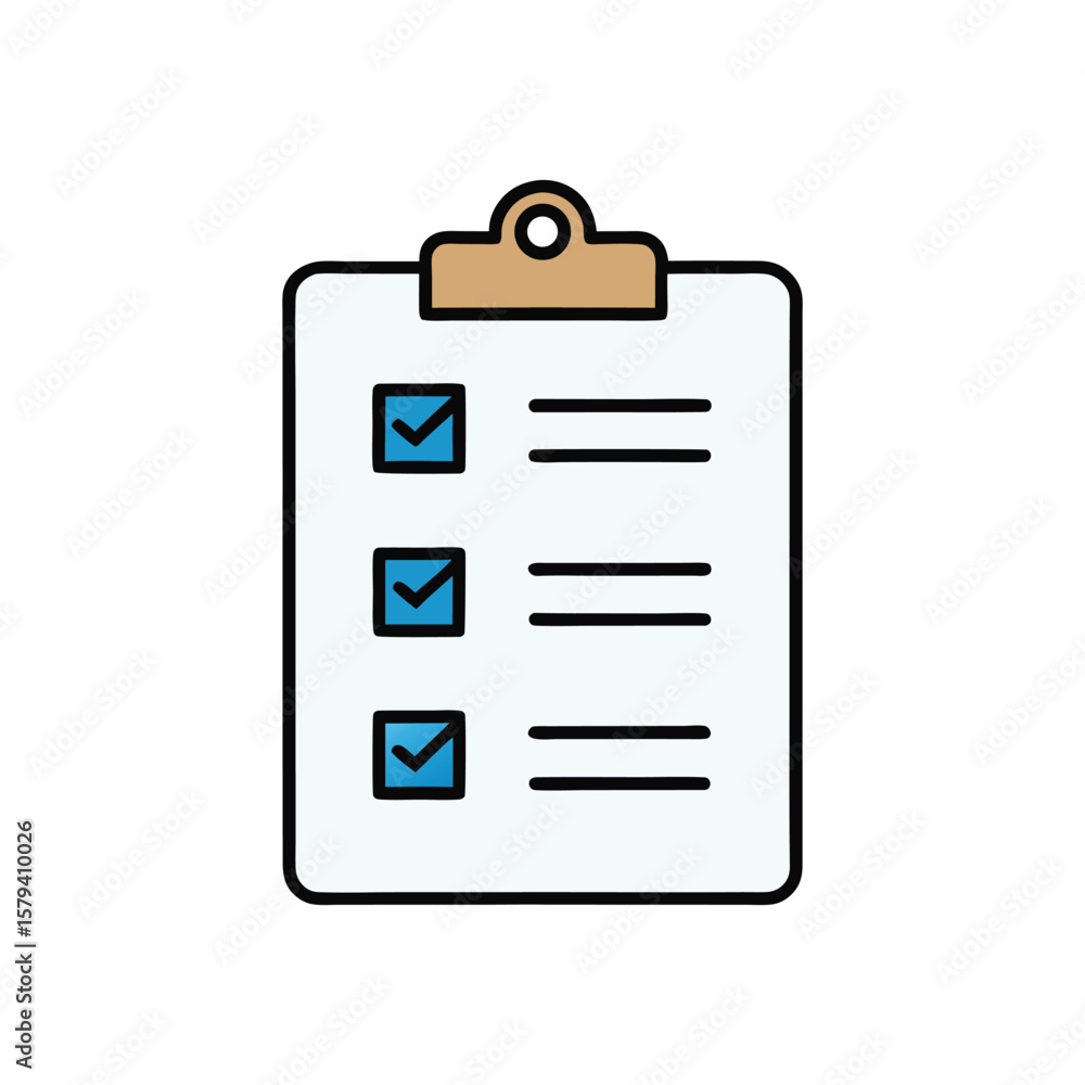 Poster vector art of a clipboard with a checklist shows completed tasks isolated on white background
