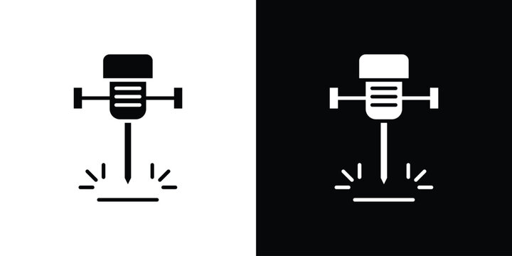Hydraulic breaker icon vector glyph pack. Black silhouette icons.