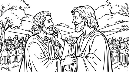 Obraz premium Jesus Confronts Pilate (line art), isolated on white background