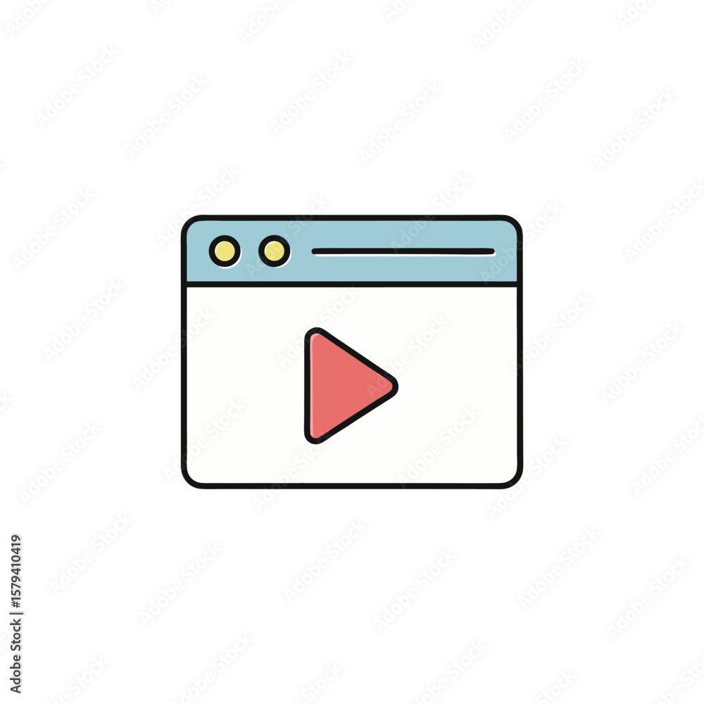 Poster vector art of a video player window with a play button isolated on white background