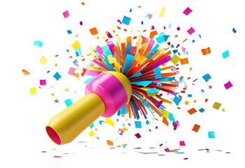 Party popper with confetti 3D graphic isolated for celebration display.