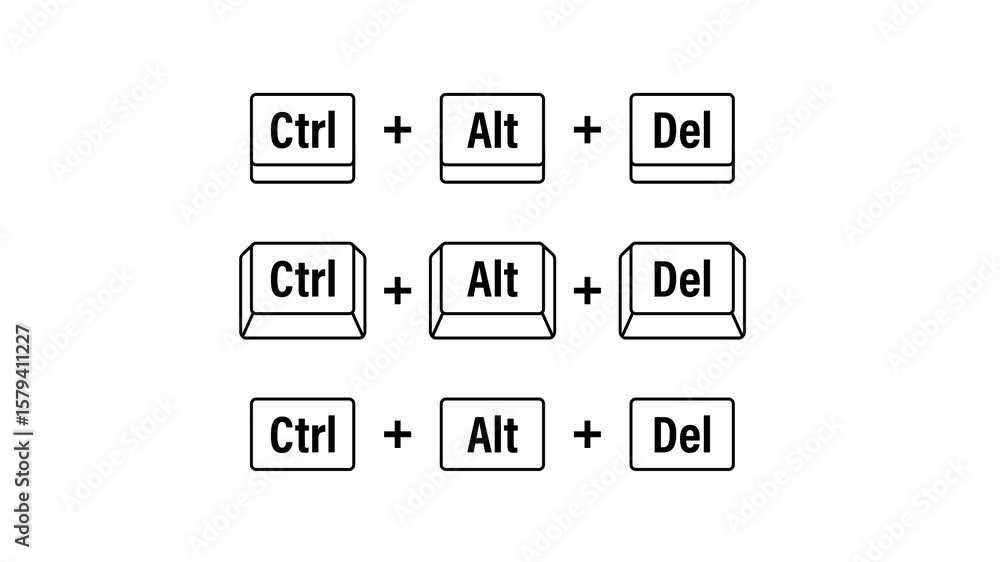 Poster control alt delete keyboard shortcut sequence animation on green screen and white background