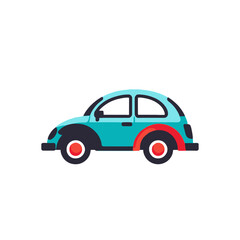 Fototapeta premium Cute Blue Cartoon Car Illustration- Retro Vehicle Design- Fun Transportation Clipart- Kids Car Graphic- Automobile Icon for Creative Projects- Quirky Car Image