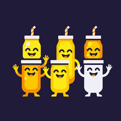 Fototapeta premium Cute Drink Characters-Healthy Beverage Cartoon-Happy Juice Illustration-Fun Kids Drink-Refreshing Smoothie-Cartoon Drink Mascot-Colorful Smoothie Jars-Healthy Living Concept