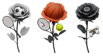 Rose flowers with sports objects