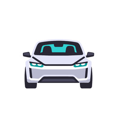 Fototapeta premium Electric Car Illustration - Modern Vehicle Design - Sustainable Transportation - White Car Front View - Automotive Icon - Clean Energy Vehicle - Car with Teal Accents