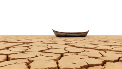 Deserted Boat on Cracked Earth, isolated on white background