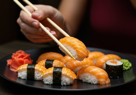 An artisanal and assorted sushi platter