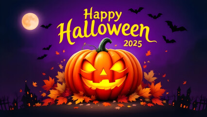 Jack-o'-Lantern Halloween Scene, isolated on white background
