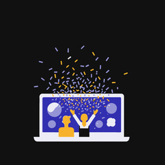 Virtual Celebration Illustration - Online Event Success - Confetti Party on Laptop - Remote Team Achievement - Digital Congrats