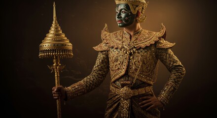 Majestic Thai Khon Mask and Traditional Costume