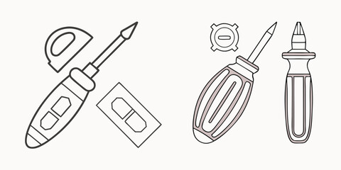 Screwdriver tool set pastel outline technology tech