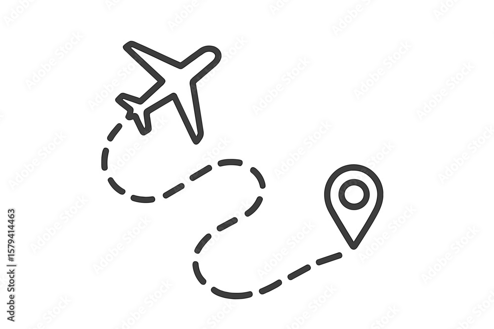 Poster airplane travel route with location pin. flight path to destination. tourism journey concept. airlin