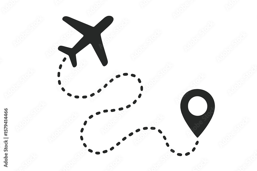 Poster airplane flight route with start and end point. travel to destination. plane trip path with location