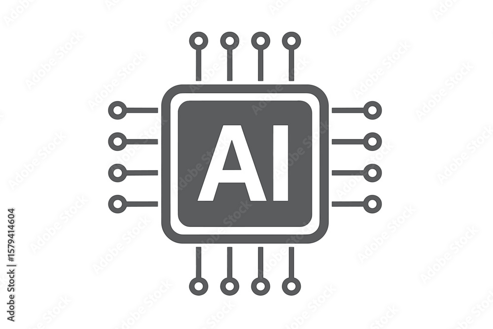 Poster artificial intelligence technology icon. ai microchip logo, digital computer processor chip. cpu cir