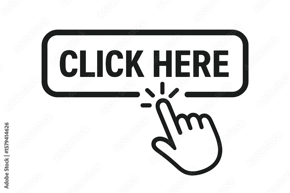 Poster click here button with hand cursor pointer. website buy or register bar. web interface navigation el