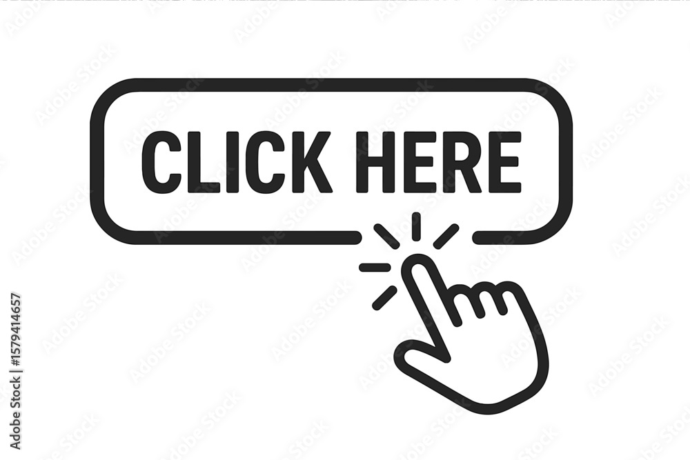Poster click here button with hand pointer cursor icon. clickable web sign for website, app, buy now, or re
