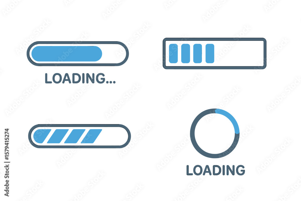 Poster modern loading bar icons set. progress bar, loading status, circular loader, download progress indic