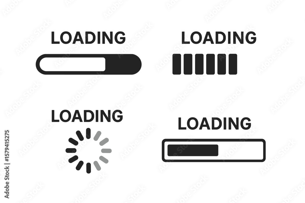 Poster loading bar icons set. progress bar, loading status, download progress, buffering, preloader, spinne