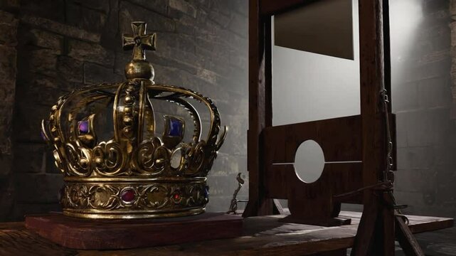 King's crown next to a guillotine.