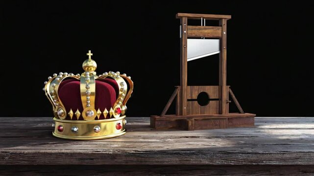 King's crown next to a guillotine.