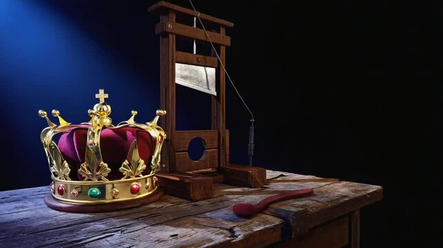 King's crown next to a guillotine.
