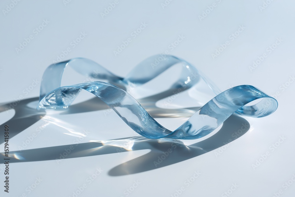 Poster elegant translucent ribbon with fluid waves and shadows on a light surface