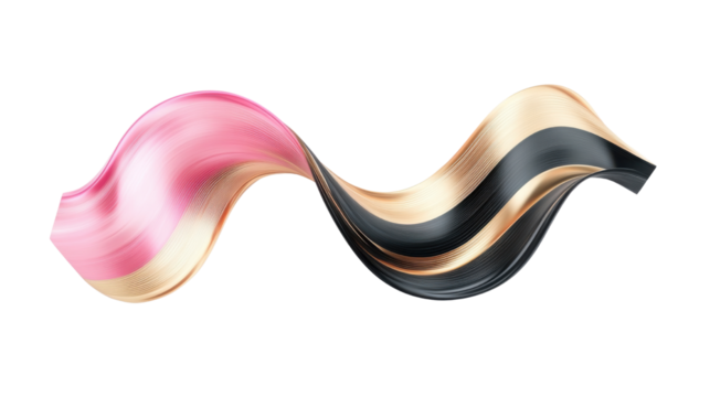 Pink, black, and gold wave-shaped fluid holographic iridescent 3D render icon isolated on white background, perfect for futuristic design, digital aesthetics, and luxury abstract compositions