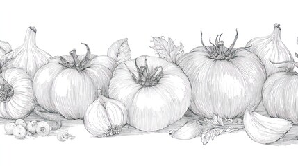 Monochromatic illustration of various vegetables