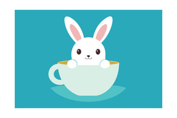 Bunny Sitting Inside Teacup Illustration