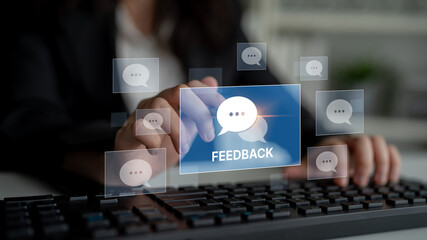 Customer or business team feedback system highlighting comments, opinions, evaluations, reviews,...