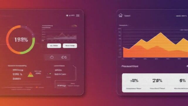 Digital screens displaying data graphics