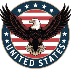 American eagle flag vector emblem with patriotic USA stars and stripes design