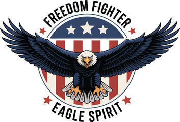Vintage American eagle flag emblem with wings and stars, a patriotic symbol