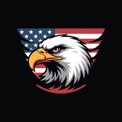 American bald eagle head with wings and USA flag vector illustration
