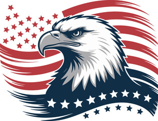 American bald eagle with flag vector illustration, a majestic symbol of freedom