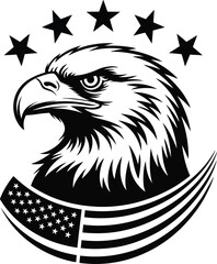 Eagle head vector illustration: A wild animal design perfect for a tribal tattoo, logo, or mascot, featuring a black hawk's head with detailed feathers