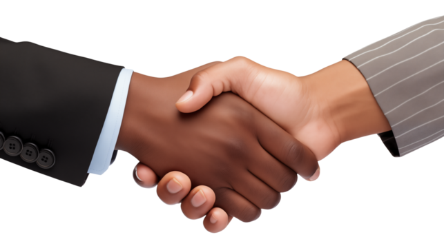 Two business people shaking hands on a deal with a transparent background