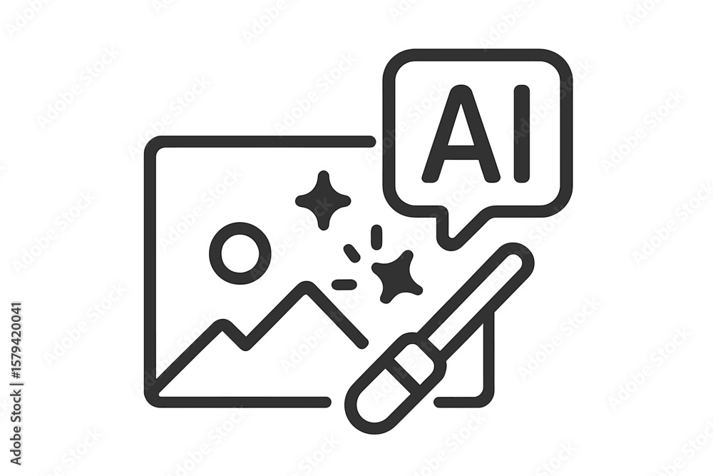 Poster ai image edit icon. photo enhancement using artificial intelligence. minimal generative ai symbol fo