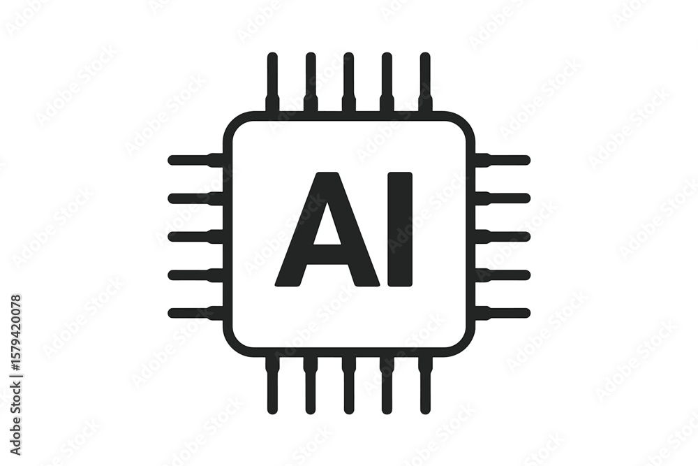 Aufkleber artificial intelligence chip icon, ai processor vector, machine learning microchip symbol, digital t