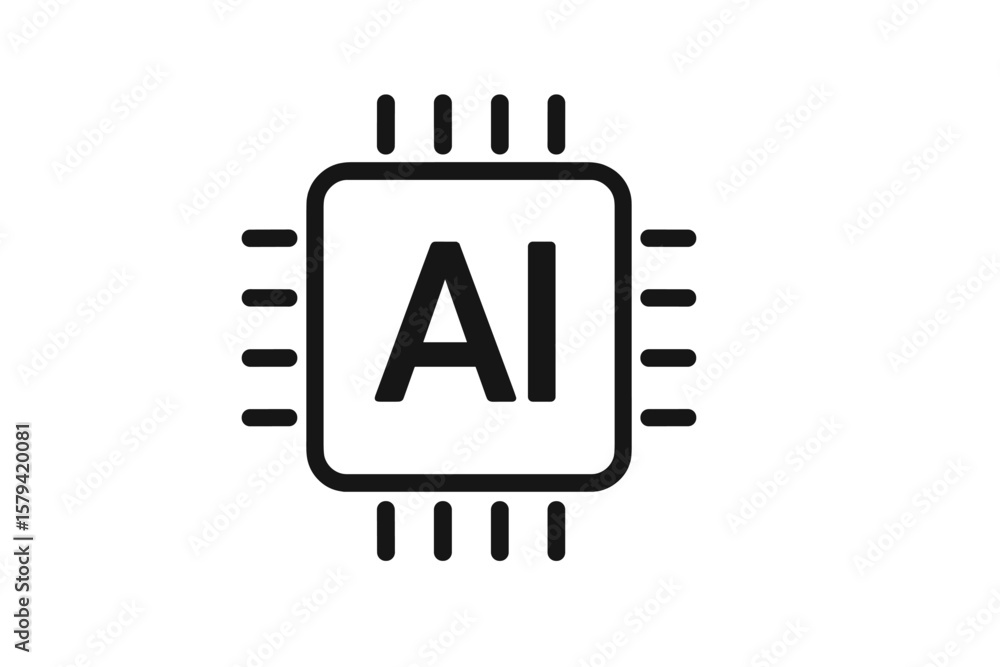 Poster artificial intelligence chip icon, ai processor symbol, machine learning microchip, digital technolo