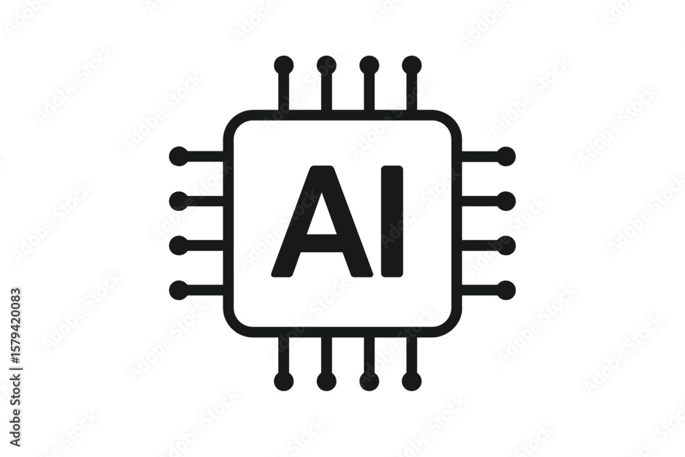 Poster artificial intelligence chip icon, ai processor vector, machine learning microchip symbol, digital t