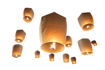 Floating sky lanterns glowing in night sky, symbolizing wishes on AI generated by PNG