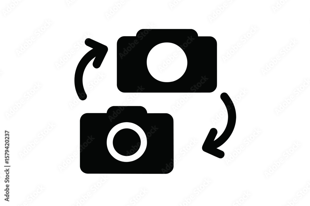 Poster switch camera vector icon. concept of changing between front and back camera. rotate camera symbol f