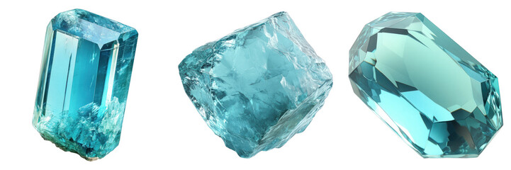 Fototapeta premium Set of aquamarine gem isolated on transparent background