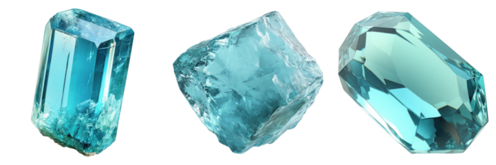 Set of aquamarine gem isolated on transparent background