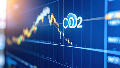 CO2 Emission Reduction Graph: A dynamic graph showcasing a downward trend in CO2 emissions, symbolizing progress in climate change mitigation and environmental sustainability.