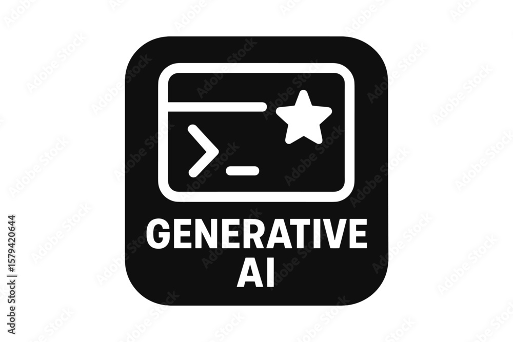 Fototapete Generative AI Command Prompt Icon with Star Symbol, Modern App Button, Website UI UX Element, Black and White Vector, Transparent PNG Illustration