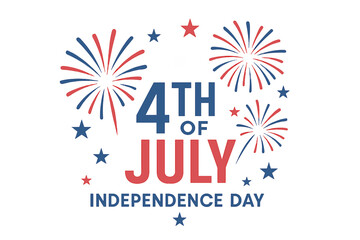 4th of July Independence Day USA celebration banner. American patriotic holiday poster with red, white, and blue fireworks and stars. Vector greeting card design element.