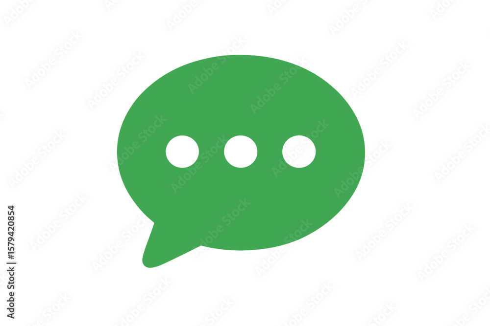 Fototapete green chat message icon with three dots, speech bubble symbol for messaging, conversation, communica